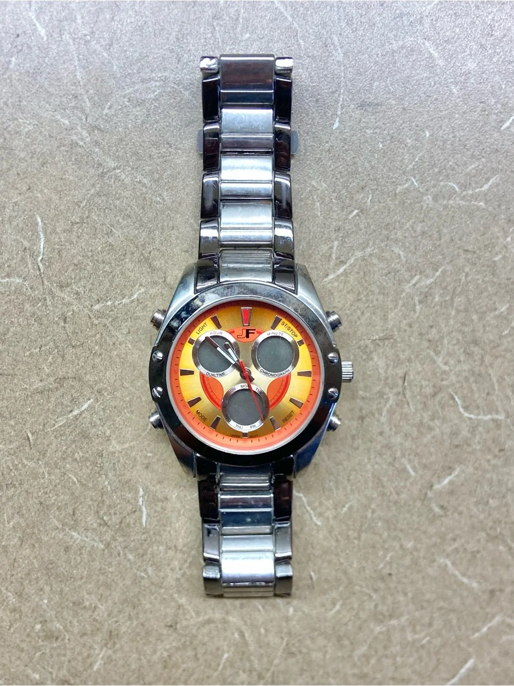 JF Orange Dial Stainless Steel Watch